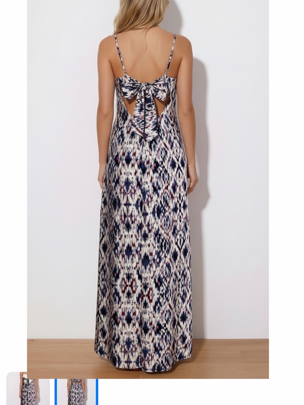 Lavender Brown Sleeveless Purple Red & White Ikat Maxi Dress with Back Tie Large
